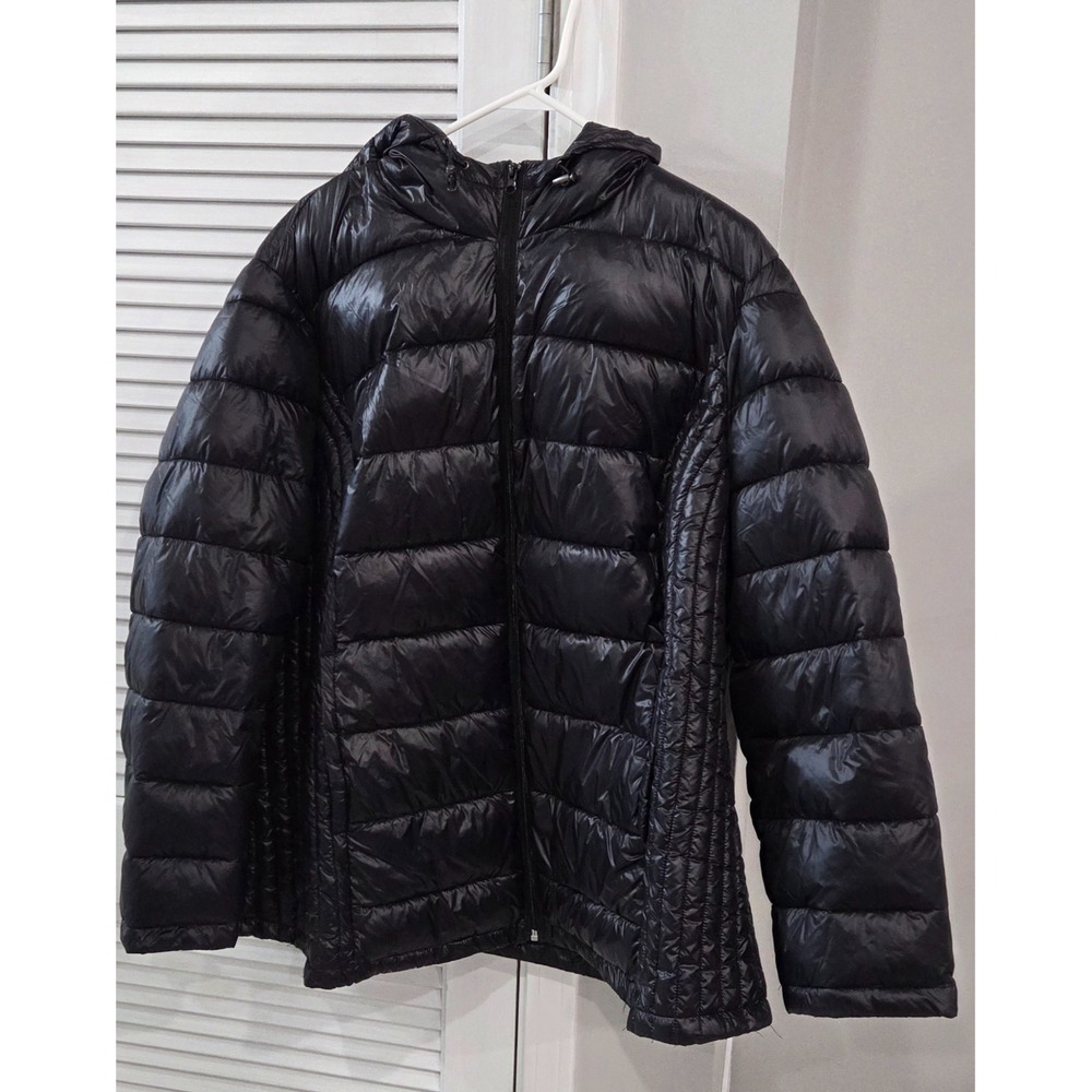 Woman Within Packable Black Puffer Jacket 2XL Plus Hooded Lightweight 29-1533-8